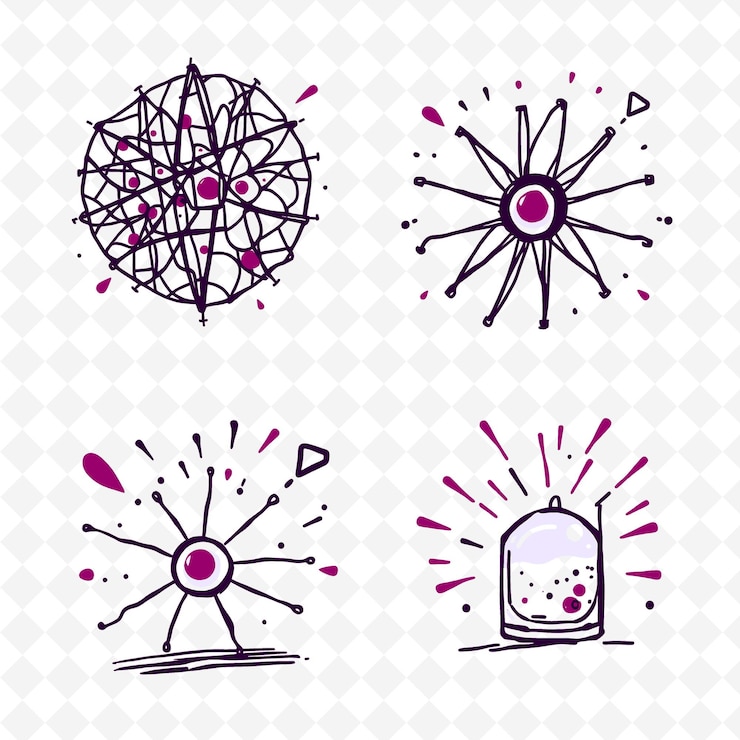 PSD set of 4 bold thick outlined vector illustrations on stark white backgro png creative handraw itemu