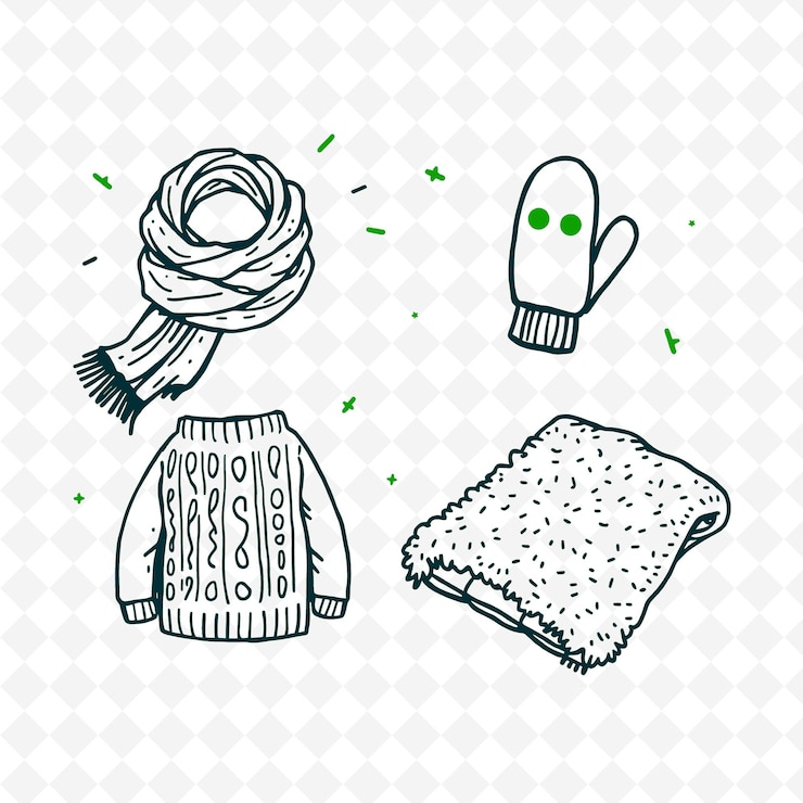 PSD set of 4 bold thick outlined vector illustrations on stark white background png cute handraw item