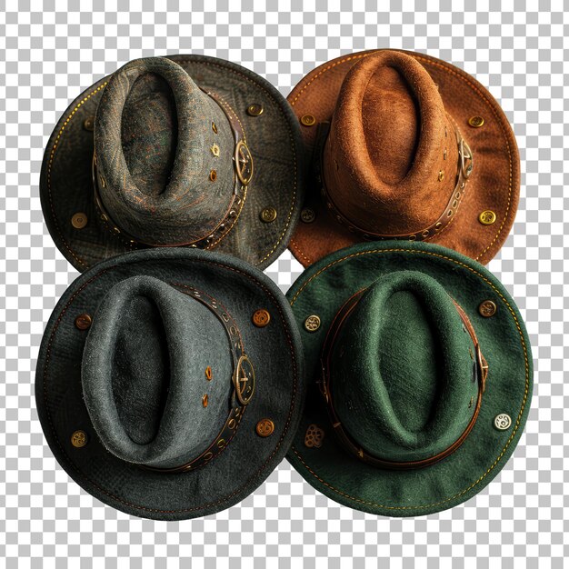 PSD set of 4 hats isolated on transparent background