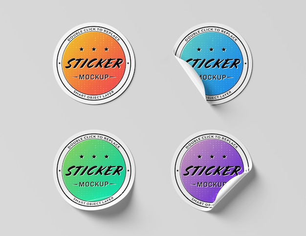PSD set of 4 isolated curled stickers mockup