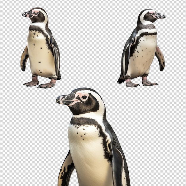 PSD un gruppo di pinguini africani isolati su uno sfondo trasparente