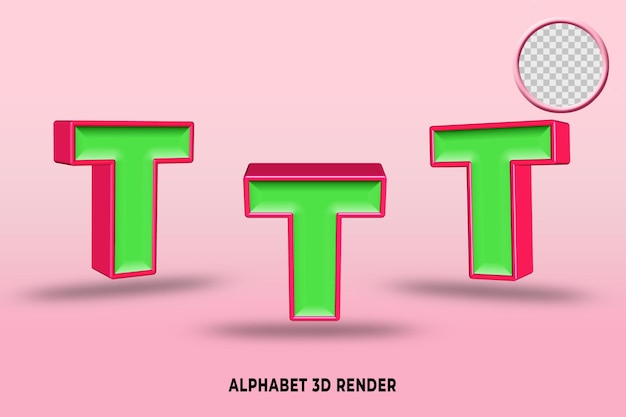 PSD Набор алфавита светло-зеленый и красный цвет 3d-рендер