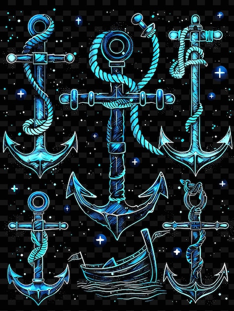 A set of anchors and stars with a star on the top