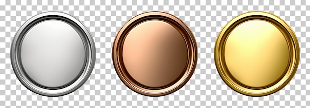 金銀青銅白メダルを透明な背景に貼り付けたセット png psd