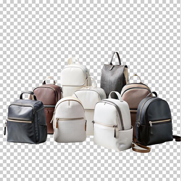 Set of backpacks isolated on transparent background