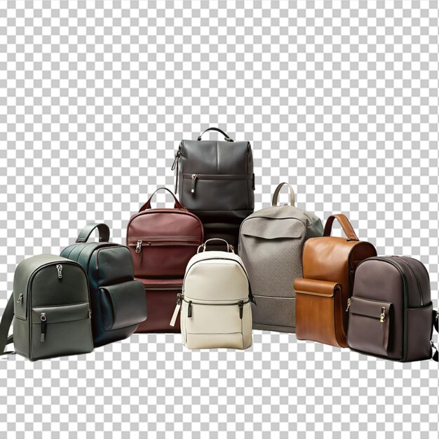 PSD set of backpacks isolated on transparent background