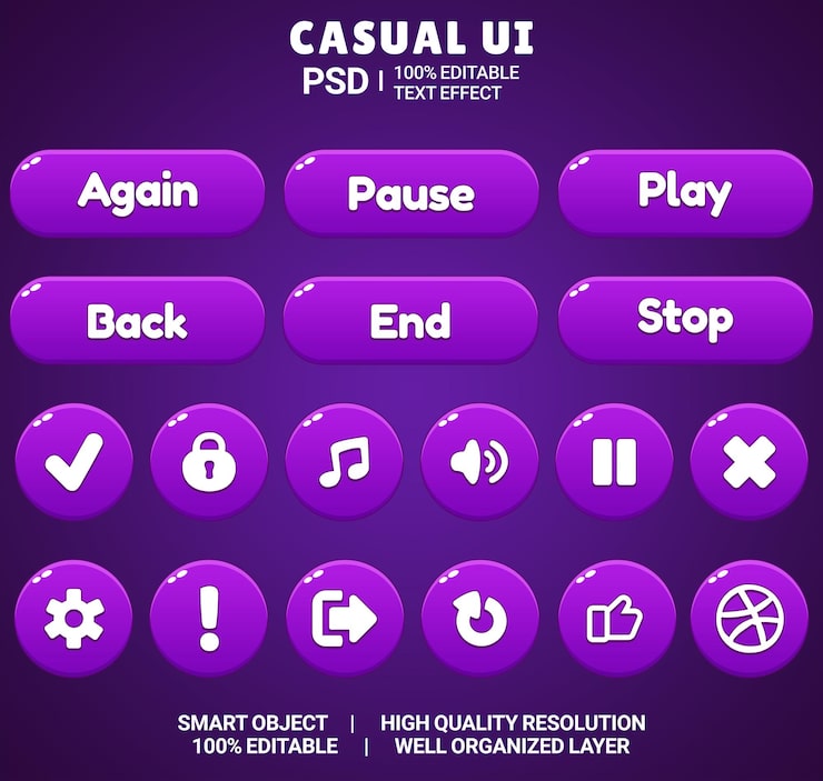 PSD set of beautiful game ui button cartoon style ui button 2d button 2d ui game icon set game ui