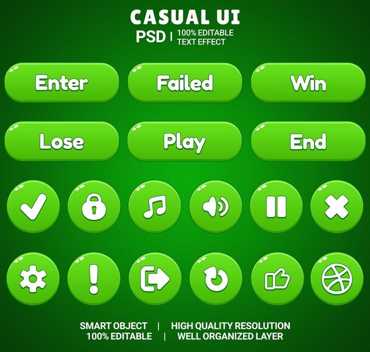 PSD set of beautiful game ui button cartoon style ui button 2d button 2d ui game icon set game ui