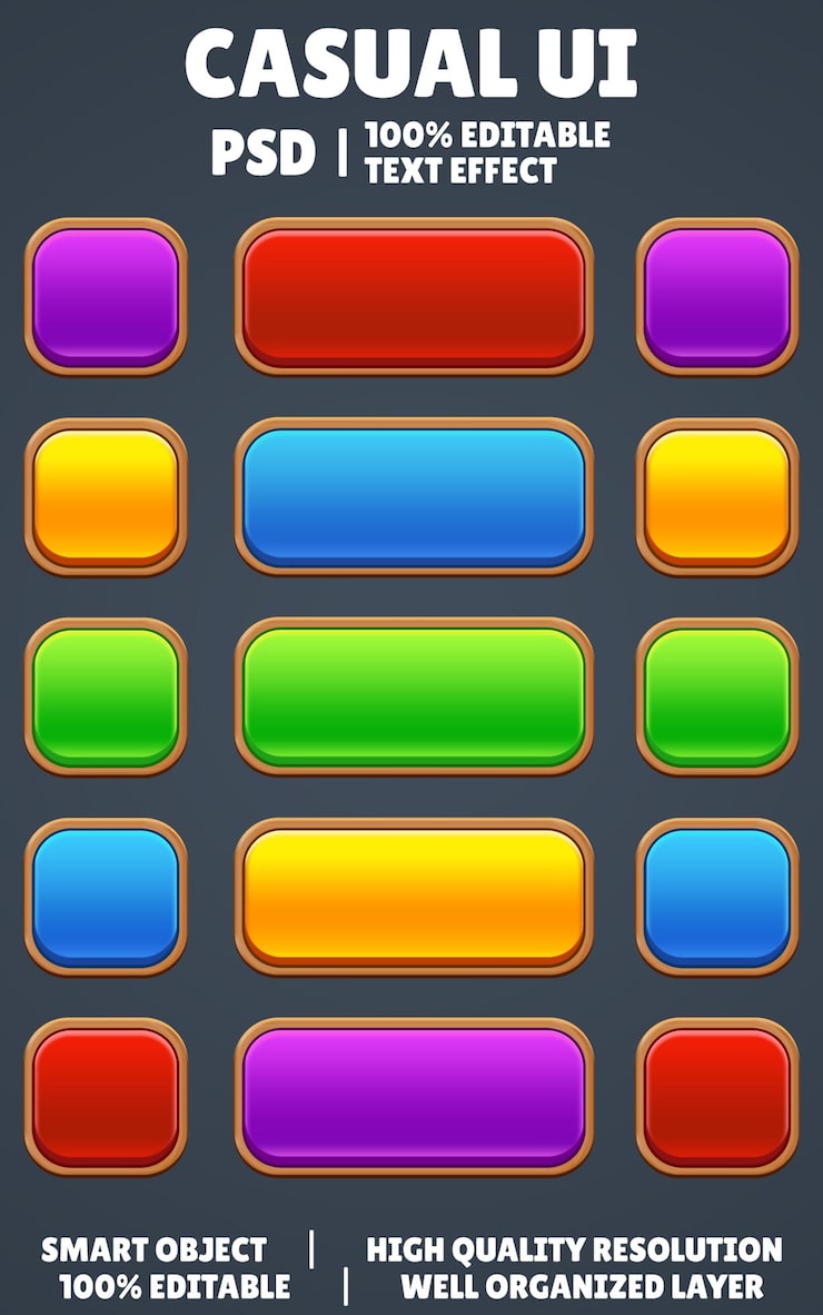 PSD 아름다운 게임 ui 버튼, 만화 스타일 ui 버튼 2d 버튼, 2d ui 게임 아이콘 세트, 게임 ui