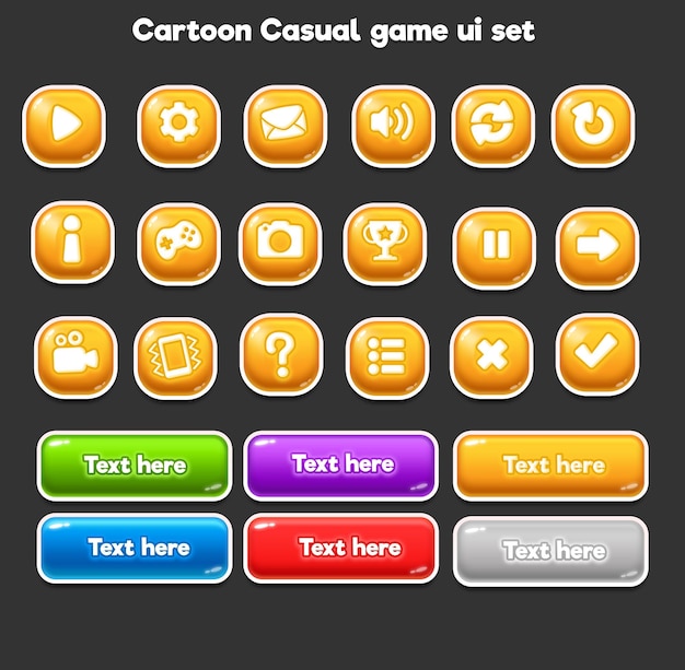 PSD set of beautiful game ui button cartoon style ui button 2d button 2d ui game icon set game ui