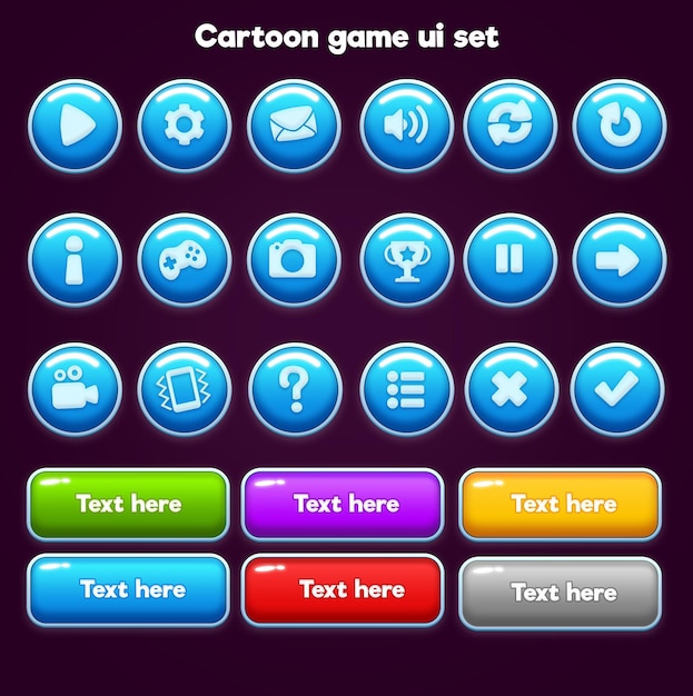 PSD set di beautiful game ui button cartoon style ui button 2d button 2d ui game icon set game ui