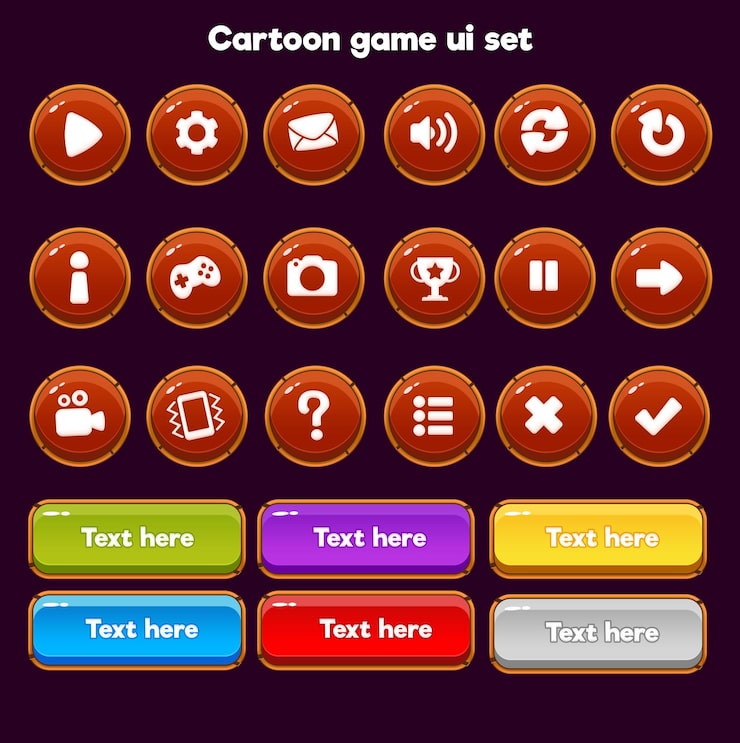 PSD set of beautiful game ui button cartoon style ui button 2d button 2d ui game icon set game ui
