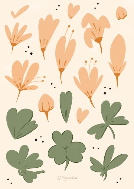 PSD set of beige floral pattern illustration