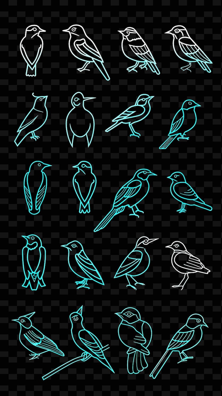 PSD a set of birds on a black background