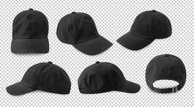 Set of Black Baseball cap cutout Psd file