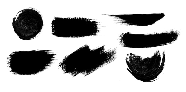 PSD set of black brush strokes on a blank background