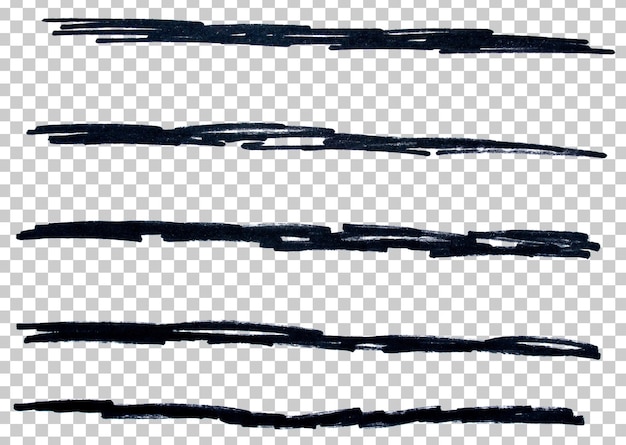 Set of black hand drawn marker pen stroke line transparent background design element doodle scribble underline