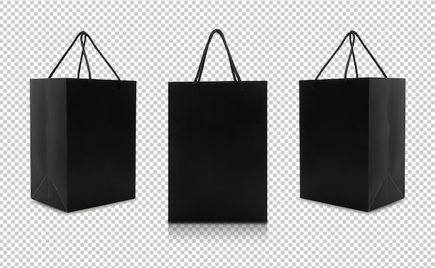 Set of black paper bags with handles
