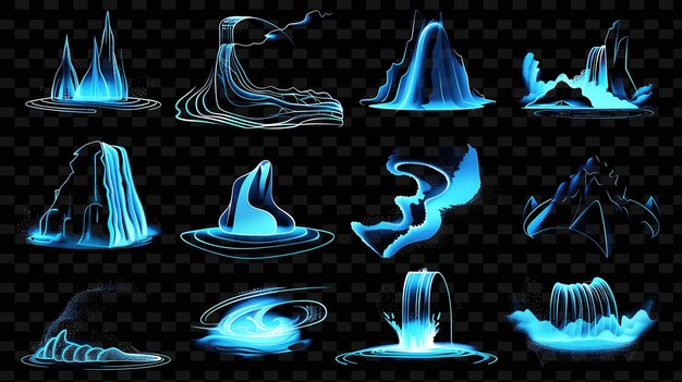 PSD una serie di immagini blu e nere di bolle d'acqua