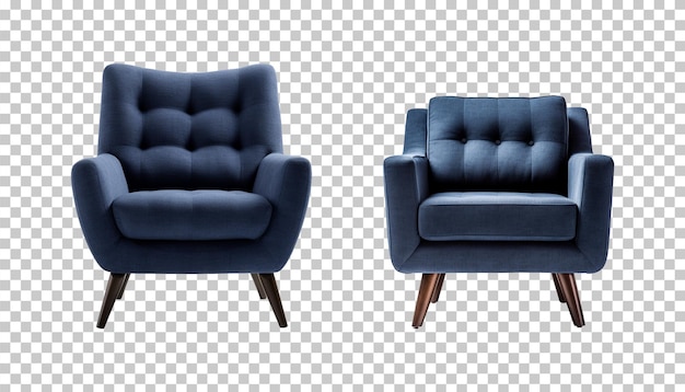 PSD set of blue comfortable armchair on transparent background