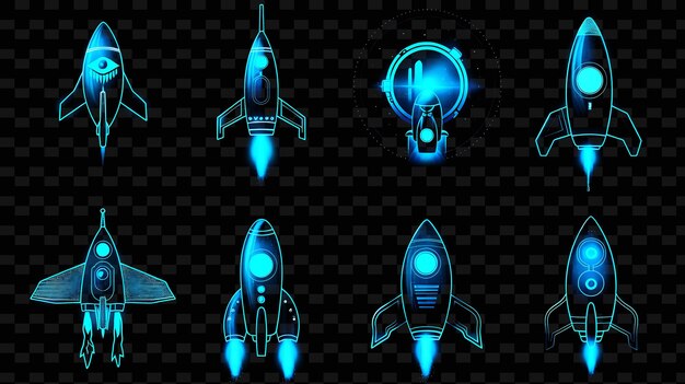 A set of blue spaceships with a blue light on the bottom