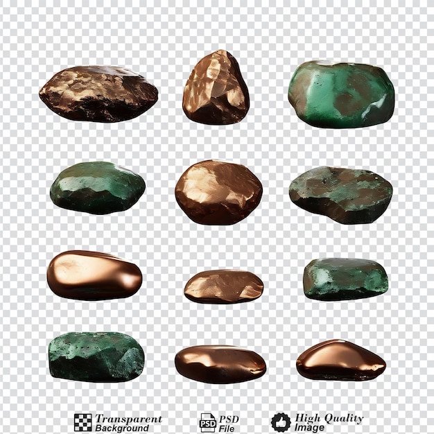 PSD set of bronze nuggets isolated on transparent background