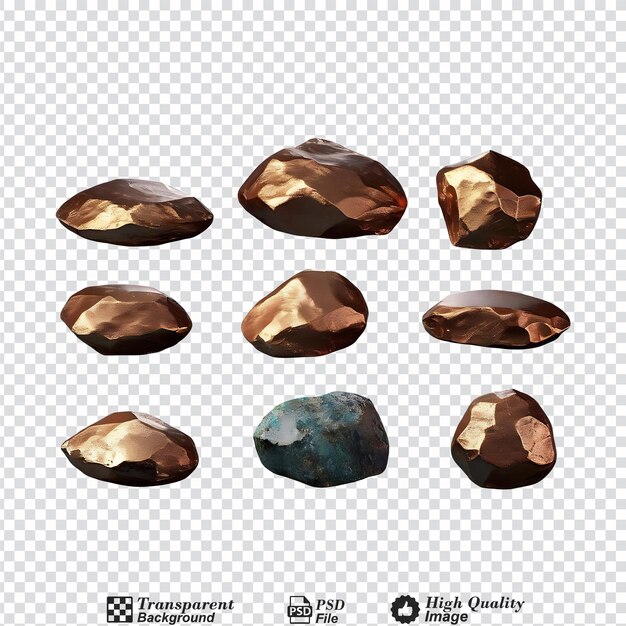 PSD set of bronze nuggets isolated on transparent background