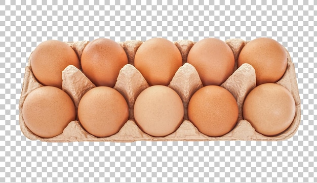 透明な背景に分離された茶色の鶏卵卵食品のセット