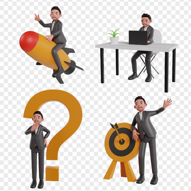 PSD set of businessman 3d render icons clipart