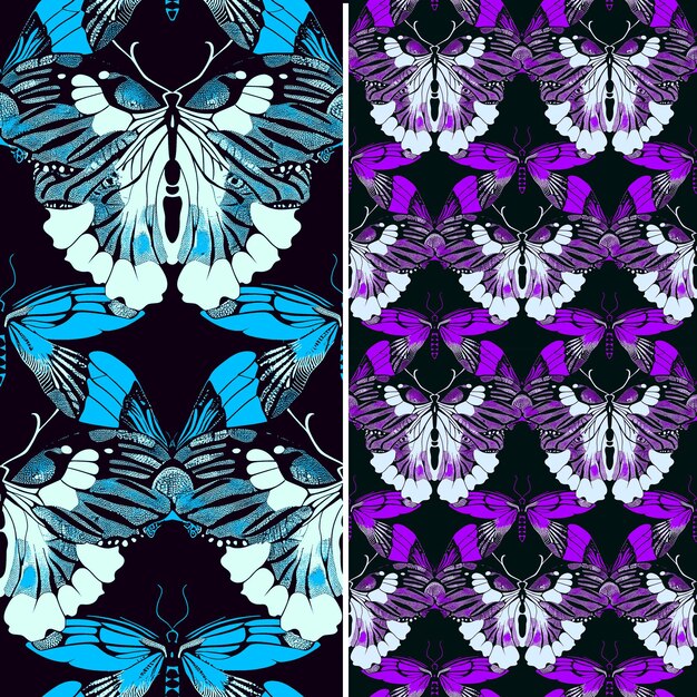 PSD a set of butterflies with blue and pink colors