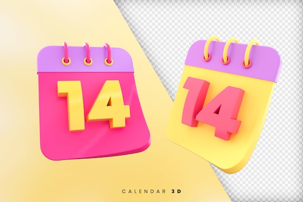 PSD set di calendario 14 giorni rendering 3d isolato premium psd