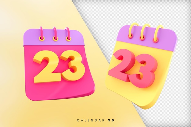 Set of calendar 23 day 3d render isolated premium psd