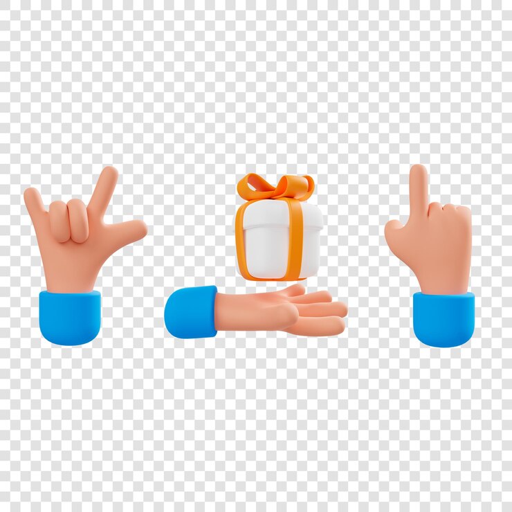 Set of cartoon 3d hands, hand gestures, 3d rendering