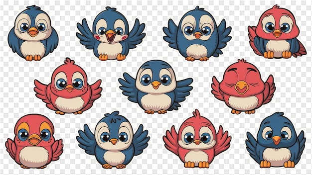 PSD a set of cartoon blue birds with wings