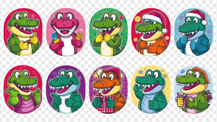 PSD a set of cartoon characters for a game with a cartoon character holding a phone