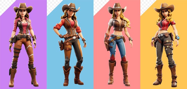 PSD set cartoon cowboy girl female costume cowboy