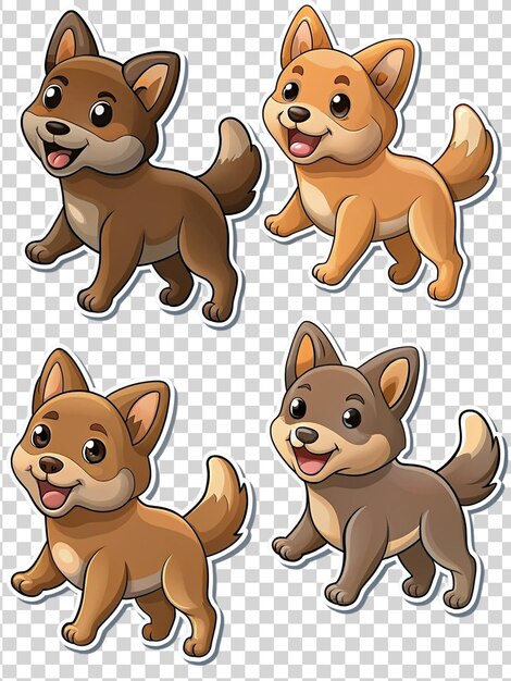 PSD set of cartoon dog jumping sticker isolated on transparent background