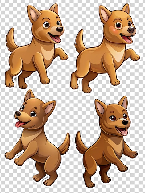 PSD set of cartoon dog jumping sticker isolated on transparent background