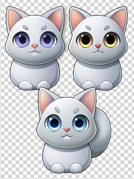 PSD set of cartoon kitten stickers isolated on transparent background