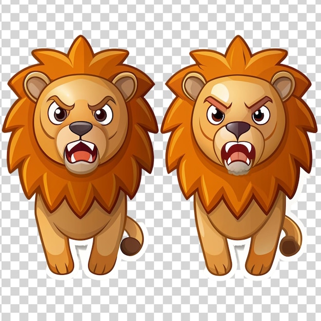 PSD set of cartoon lion stickers isolated on transparent background