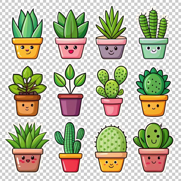 PSD set of cartoon plant stickers