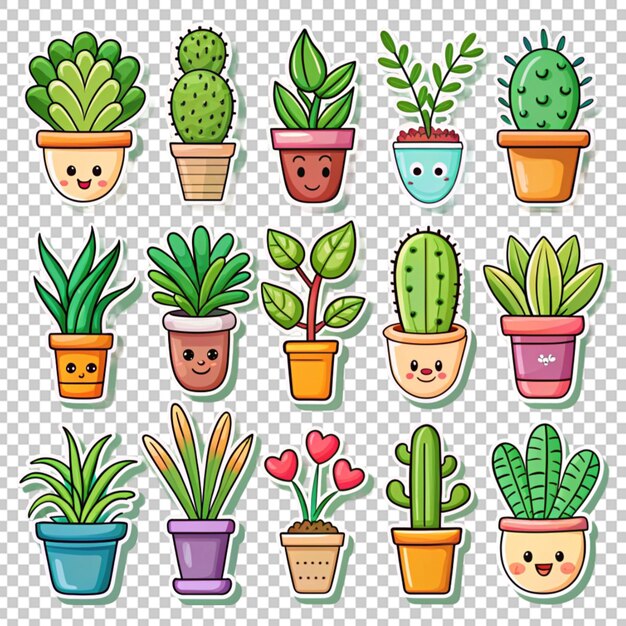 PSD set of cartoon plant stickers