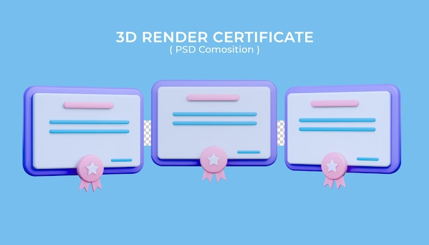 set of certificate icon Achievement award grant diploma concepts 3d render