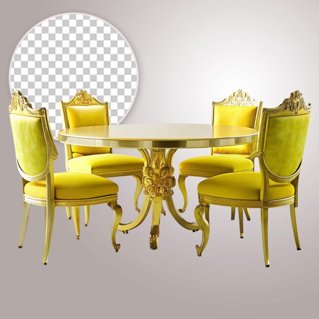 PSD set of chairs around a table on transparent background