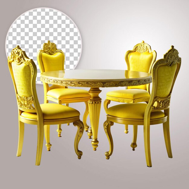 PSD set of chairs around a table on transparent background