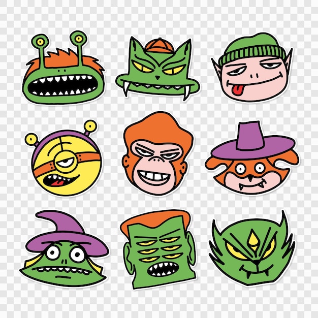 PSD set of characters baby vector illustration drawings in cartoon sticker style