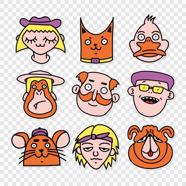 PSD set of characters baby vector illustration drawings in cartoon sticker style