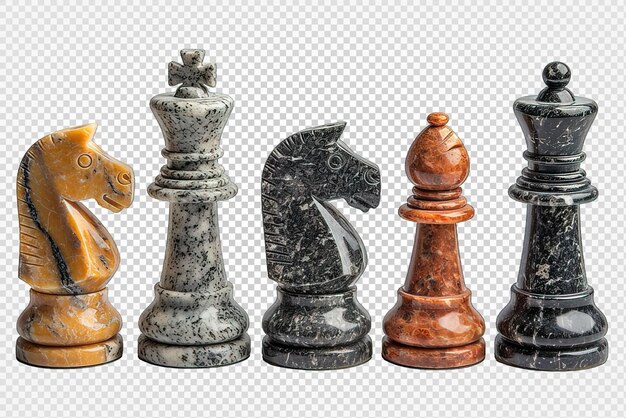 PSD Установка шахматных фигур, изолированных на прозрачном фоне мраморная шахматная фигура png генеративная ai
