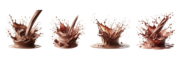 PSD set of chocolate splash on white background