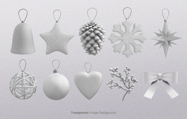 PSD set christmas decoration collection with on an isolated transparent image background 3d rendering